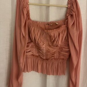 Ulla Johnson Square Neckline Long Sleeve Crop Top Size 14